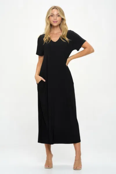 Truedames Hit V-neck Long Dress W/pocket In Black