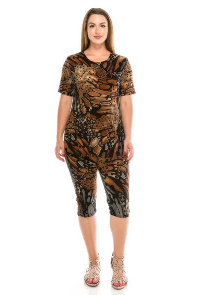 Truedames Matching Capri Pant Set In Plus Size In Brown