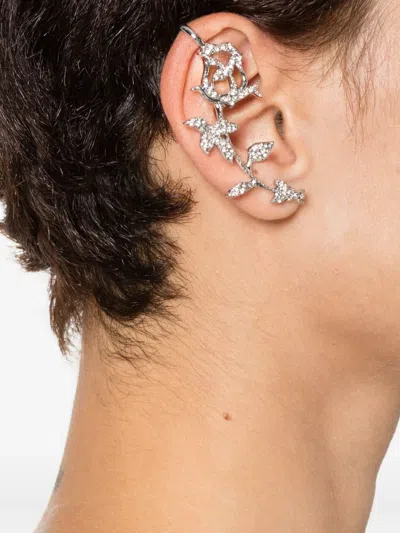 Patrizia Pepe Crystal-embellished Floral Earrings In Metallic