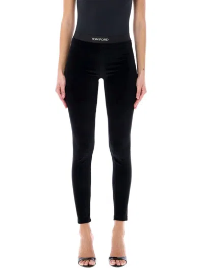 Tom Ford Form-fitting Black Velour Leggings In Black