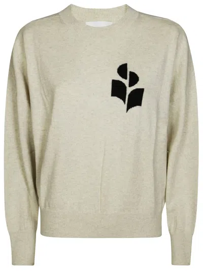 Isabel Marant Étoile Light Grey Relaxed Fit Sweater With Logo Detail In Green