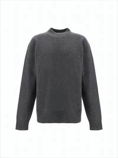 Jil Sander Classic Grey Wool Sweater With Crew Neckline And Ribbed Details In Gray