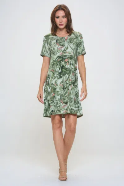 Truedames Plus Size Print Missy Dress Short Sleeve In Green