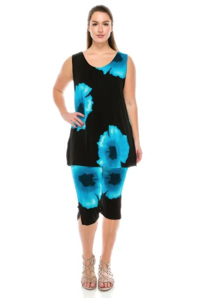 Truedames Plus Size Tank Capri Pant Set In Black