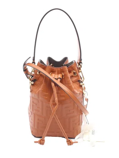 Pre-owned Fendi 2010-2025 Mini Zucca Embossed Leather Mon Tresor Bucket Bag