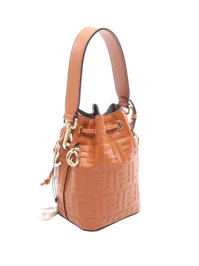 Pre-owned Fendi 2010-2025 Mini Zucca Embossed Leather Mon Tresor Bucket Bag