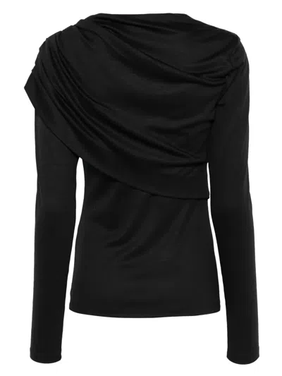 Isabel Marant Asymmetric Draped Long Sleeve Top In Black