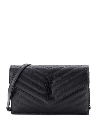 Pre-owned Saint Laurent Classic Monogram Wallet On Chain Matelasse Chevron Leather Small Crossbody Bag