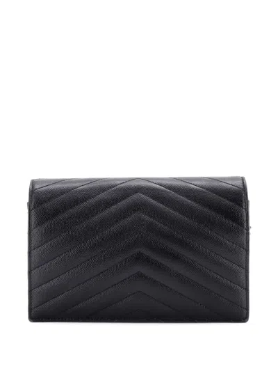 Pre-owned Saint Laurent Classic Monogram Wallet On Chain Matelasse Chevron Leather Small Crossbody Bag