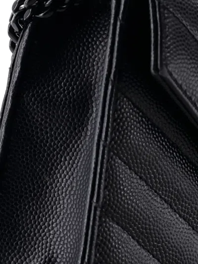 Pre-owned Saint Laurent Classic Monogram Wallet On Chain Matelasse Chevron Leather Small Crossbody Bag