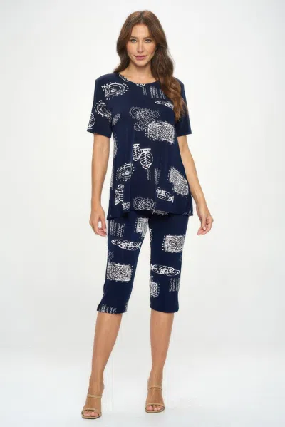 Truedames Plus Size Matching Capri Pant Set In Plus Size In Blue