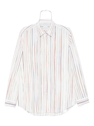 Paul Smith Striped Organic Cotton-poplin Shirt In White