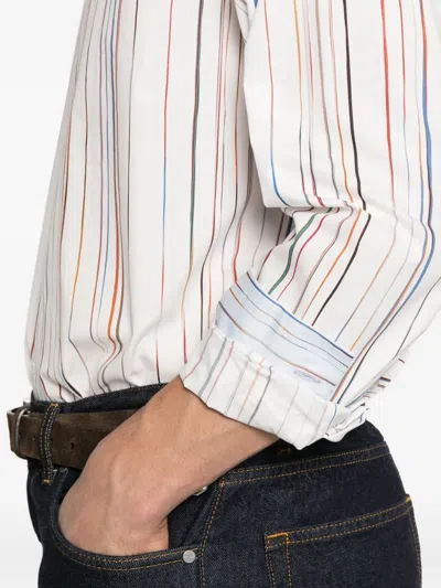 Paul Smith Striped Organic Cotton-poplin Shirt In White