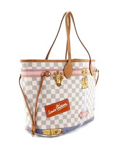 Pre-owned Louis Vuitton Neverfull Nm Tote Limited Edition Damier Summer Trunks Mm Shoulder Bag In White