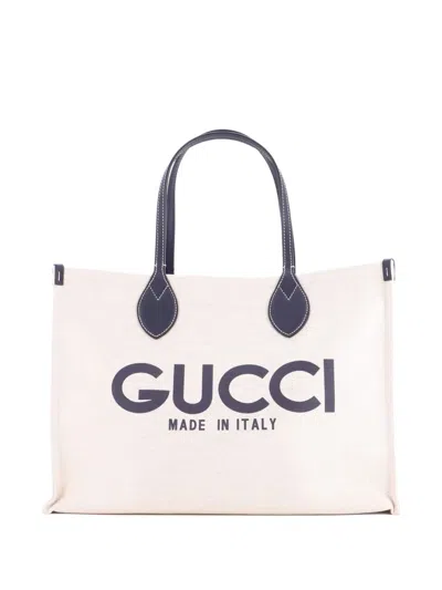 Pre-owned Gucci Logo Shopper Printed Canvas Medium Tote Bag