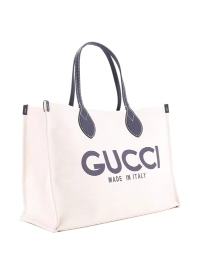 Pre-owned Gucci Logo Shopper Printed Canvas Medium Tote Bag
