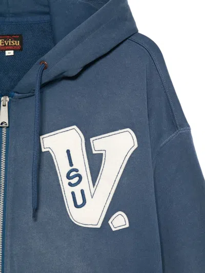 Evisu Cotton Zip-up Hoodie In Blue