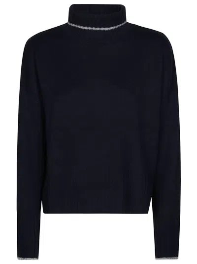 Pinko Cropped Black Sweater With Turtleneck And Contrast Trim In Black