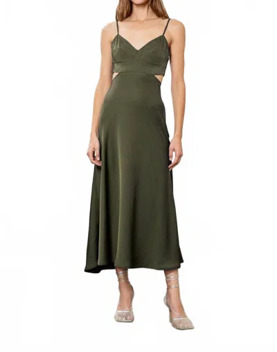 Moon River Cut Out Slip Midi Dress In Olive In Green