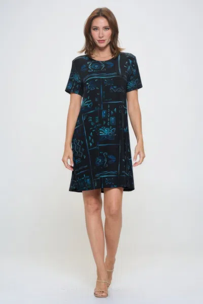 Truedames Plus Size Print Missy Dress Short Sleeve In Blue