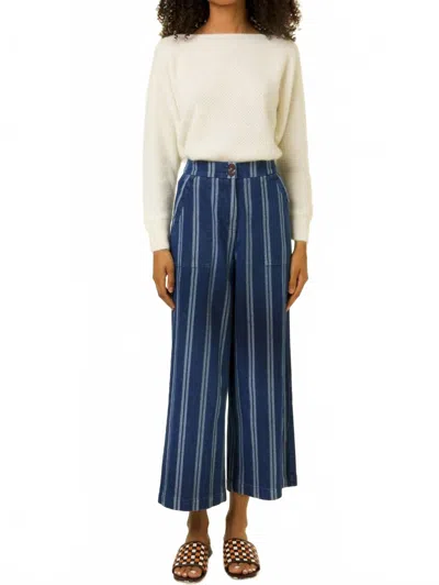Frnch Kelly Striped Denim Pants In Blue In Blue