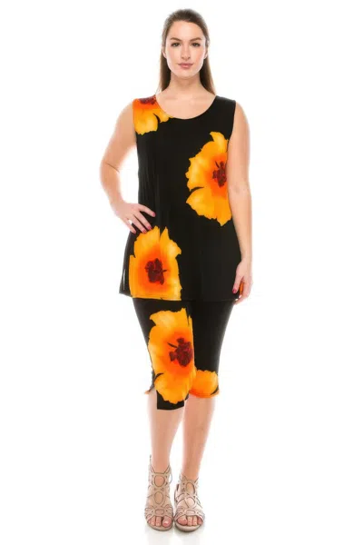 Truedames Plus Size Tank Capri Pant Set In Orange