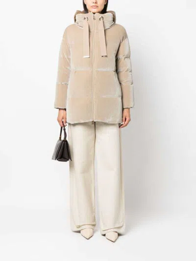 Herno Padded Velour Hooded-jacket In Neutral
