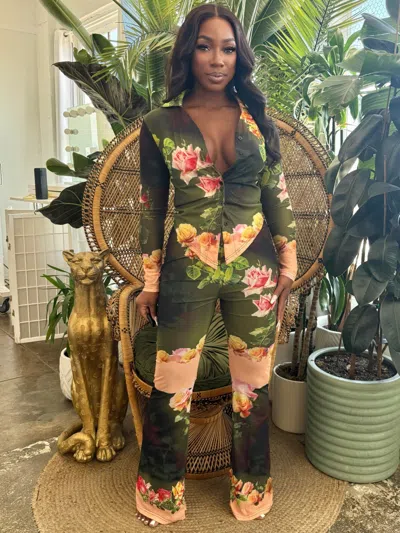 Truedames Blush Bloom Mesh Pants Set In Multi