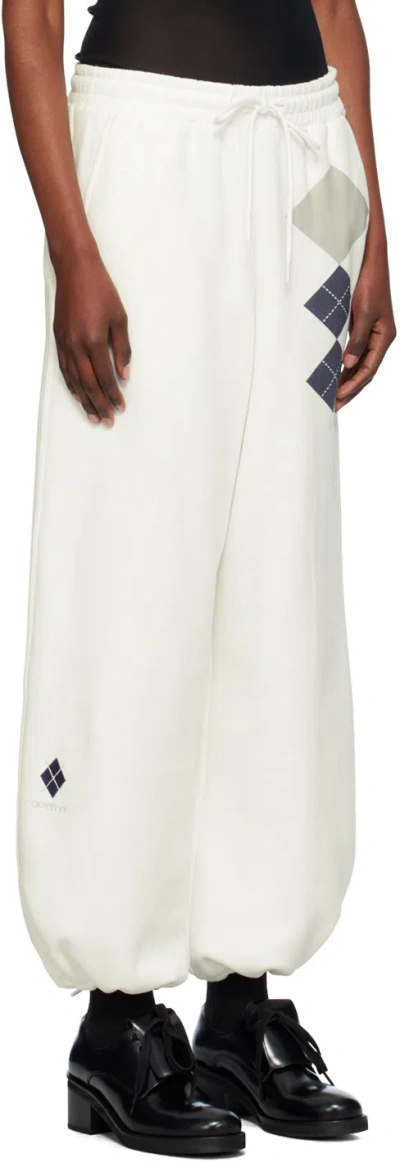 Open Yy Argyle Wide Track Pants In White