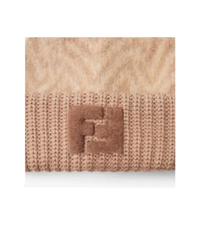 Fendi Brown Chevron Alpaca Beanie Women In Brown
