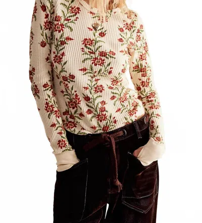 Free People Pretty Little Thermal Pullover In Sand Combo Folk Vine In Multi
