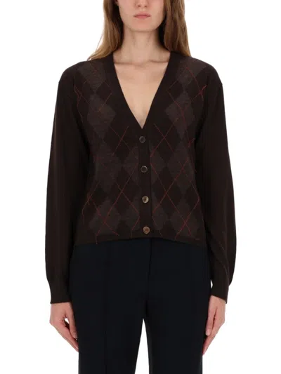 Our Legacy V-neck Argyle Pattern Cardigan With Button-down Front In Black