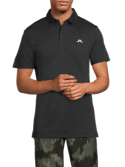 J. Lindeberg Men's Logo Spread Collar Polo Shirt In Black