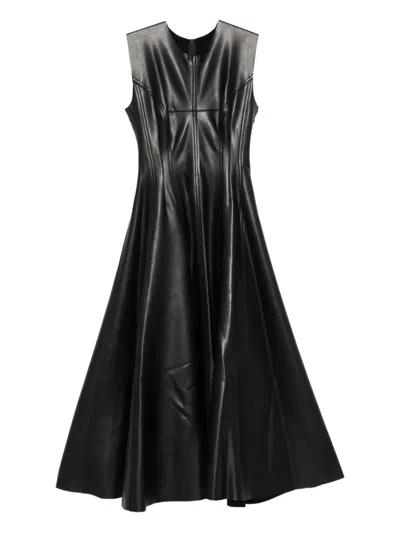 Norma Kamali Faux-leather Long Dress In Black