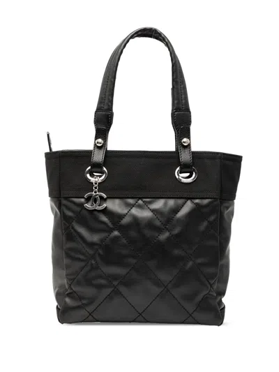 Pre-owned Chanel 2010-2011 Small Quilted Coated Canvas Paris Biarritz Tote Bag