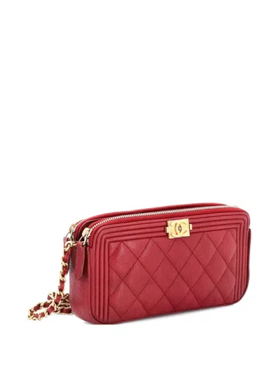 Pre-owned Chanel Boy Double Zip With Chain Quilted Caviar Clutch Bag