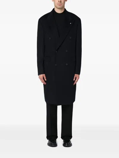Tagliatore Blue London Double-breasted Coat In Blue