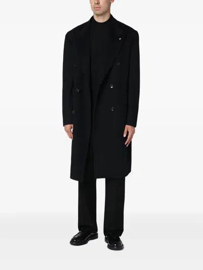 Tagliatore Blue London Double-breasted Coat In Blue