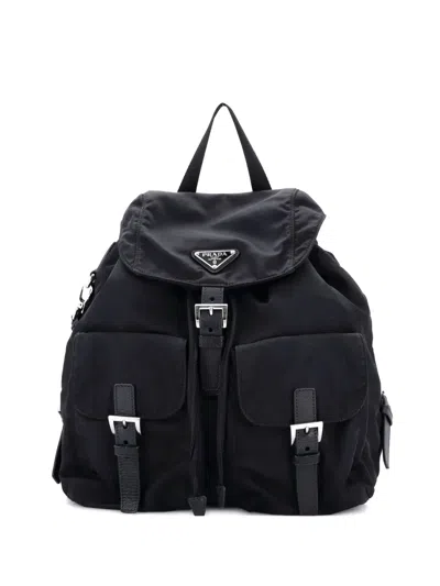 Pre-owned Prada Double Front Pocket Re-nylon With Leather Medium Backpack