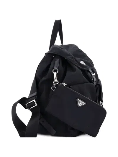 Pre-owned Prada Double Front Pocket Re-nylon With Leather Medium Backpack