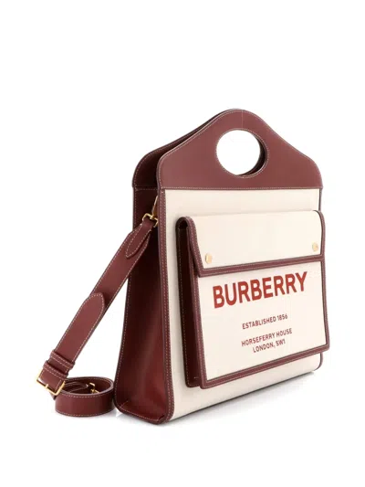 Pre-owned Burberry Logo Pocket Tote Canvas With Leather Medium Crossbody Bag