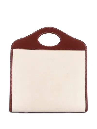 Pre-owned Burberry Logo Pocket Tote Canvas With Leather Medium Crossbody Bag