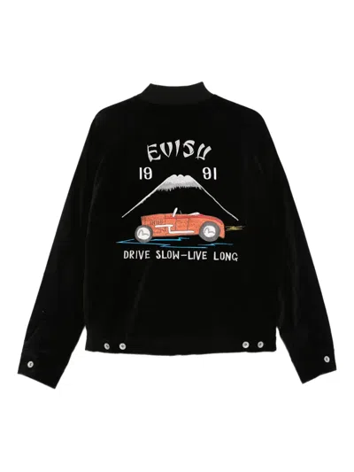 Evisu Embroidered Bomber Jacket In Black