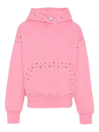 Msgm Studded Hoodie In Pink