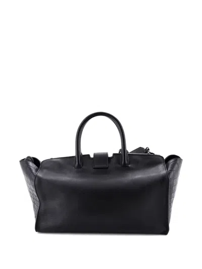 Pre-owned Saint Laurent Monogram Cabas Downtown Leather With Crocodile Embossed Leather Small Satchel