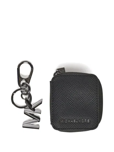 Michael Kors Leather Logo-detail Keyring In Black