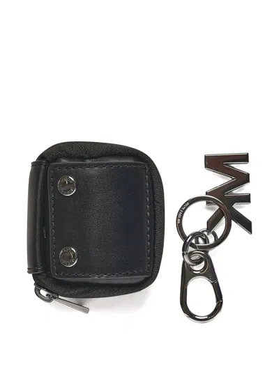 Michael Kors Leather Logo-detail Keyring In Black