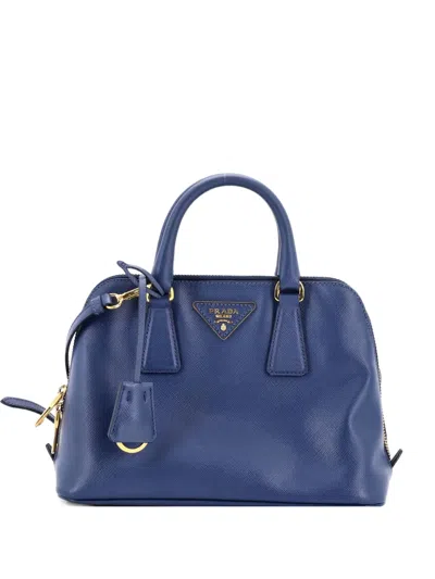 Pre-owned Prada Promenade Bag Saffiano Leather Small Satchel In Blue