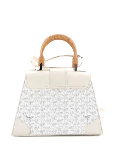 Pre-owned Goyard Saigon Top Handle Bag Coated Canvas With Leather Pm Satchel In White