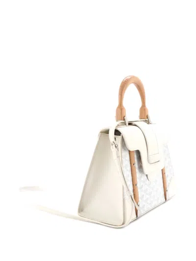 Pre-owned Goyard Saigon Top Handle Bag Coated Canvas With Leather Pm Satchel In White